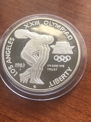 1983-S PROOF LOS ANGELES OLYMPIC DISCUS THROWER COMMEMORATIVE SILVER DOLLAR COIN - Image 1 of 3