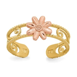 14k Two-tone Flower Toe Ring Perfect Gift for Her - Picture 1 of 4