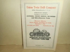1948 Union Twist Drill Co Cutters Drills & Reamers Catalog R Price List Pamphlet - Picture 1 of 10