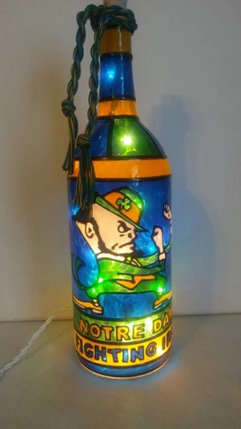Notre Dame Inspired Hand painted Wine Bottle Lighted Stained Glass look Cover