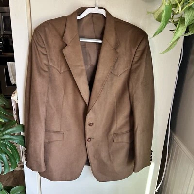 Vintage Farah Sport Coat Mens 46L Brown Blazer  Texas Countrywear USA 1980 Suede - Image 1 of 4