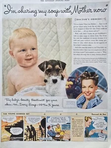 Sapone avorio 1939 prova trattamento di bellezza bambino condivisione cane mamma pubblicità vintage - Foto 1 di 1