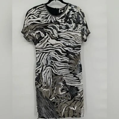 Vestido Barney's New York Vintage Talla 10 Seda, Lentejuelas y Cuentas. Hombreras Foto 1 de 4