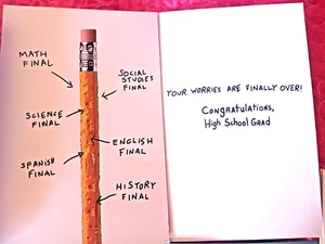 HUMOROUS HIGH SCHOOL GRADUATION CARDBOARD CARD WITH PENCIL - RETAIL PRICE~$3.25 - Picture 1 of 2