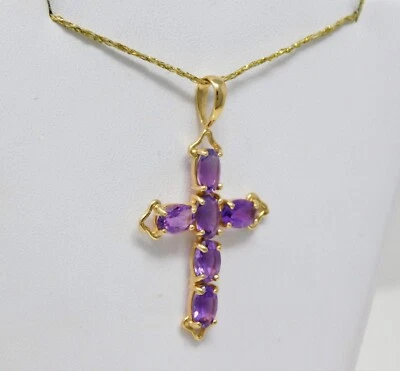 Attractive 14 kt Yellow Gold Amethyst Cross Motif Pendant B4163 - Image 1 of 4