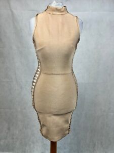 Missguided Premium Bandage Ring Side Mini Dress Camel UK 6 DH9 ii 11