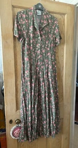 Vintage Laura Ashley Dress Green Floral Size 10 90s Made In Hungary - Picture 1 of 9