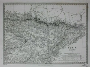 SPAIN II ESPANA, CATALONIA, ARAGON, NAVARRE, original antique map, SDUK, 1844 - Bild 1 von 6
