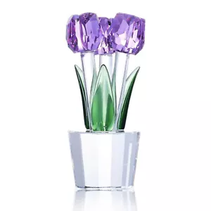 Estatuilla coleccionable de flores de vidrio de tulipanes cristal púrpura flores ramo de vidrio - Imagen 1 de 9
