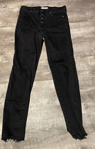 Madewell Womens black Button fly Jeans 9” High-rise Skinny Sz 28 In EUC! Raw Hem - Picture 1 of 7