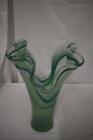 Art Glass Ruffled Vase Shades Of Green Tall & Heavy
