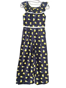 Janie and Jack Jumpsuit Zitrone Rüschen •Mädchen 12• dunkelblau und gelb ärmellos - Bild 1 von 11