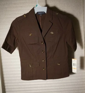 Jones New York chocolate brown short sleeve safari style women's coat PS - Picture 1 of 7