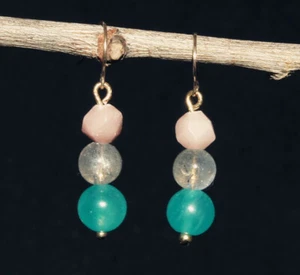 18K Gold Plated Fashion Handmade Natural Green Crystal Gemstone Long Earrings - Picture 1 of 2