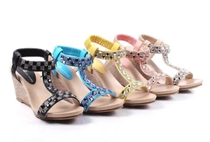 5 Color Slip On Only Ankle Strap Wedges Sandals Pump Platform Womens High Heels - Picture 1 of 25