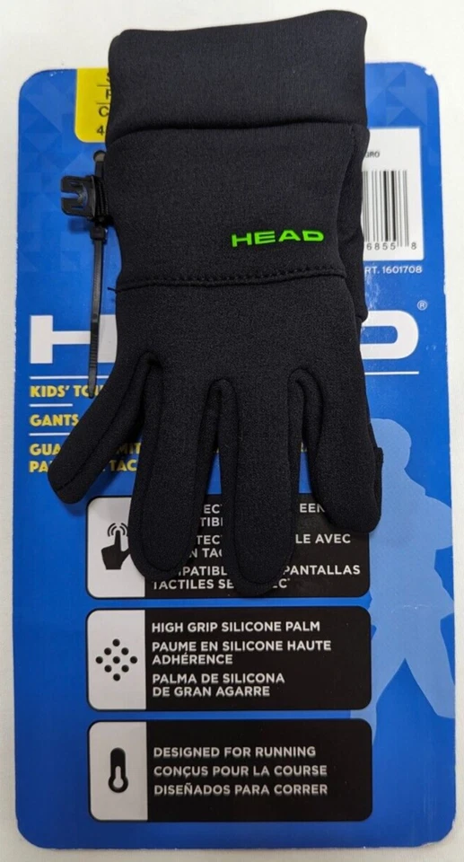 HEAD BLACK/NEON GREEN MEDIUM KIDS 6-10 GLOVES UNISEX SENSATEC TOUCHSCREEN