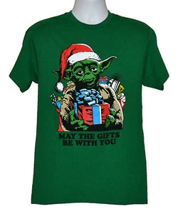 Star Wars Xmas T-Shirt Weihnachten Yoda mit Geschenken Tee Grün Baumwolle Neu mit Etikett - Bild 1 von 1
