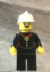 LEGO Minifig Fire Chief Classic Town Firemen White Helmet Black Legs - Picture 1 of 1