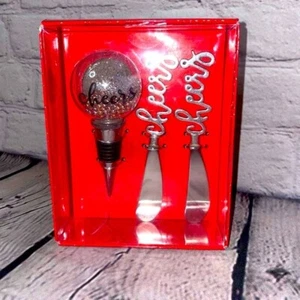 Holiday Cheers wine bottle stopper and set of 2 cheese spreader boxed gift set - Picture 1 of 4