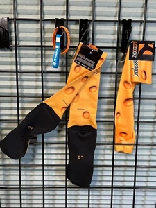 Cheesehead Socks (Size L) and Arm Sleeve by Justsockz with free bonus items. - Picture 1 of 10