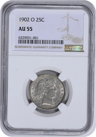 1902-O Barber Silver Quarter AU55 NGC Cover