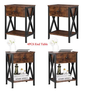 21.5" Wood Accent End Table With Storage Drawer for Living Room 4 Set of, Brown - Picture 1 of 20