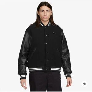 $ 550 Nike Authentics Varsity Jacke Wolle Leder schwarz Herren Medium FD7845-010 - Bild 1 von 9
