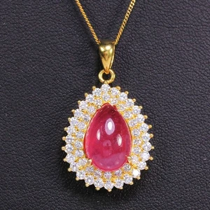 COLGANTE DE PLATA ESTERLINA 925 GENUINO ROSA ROJO RUBÍ PERA Y PIEDRA PRECIOSA BLANCA CIRCONITA CÚBICA - Imagen 1 de 8