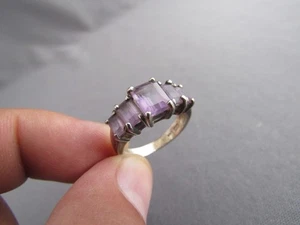 ANILLO AMATISTA GRADUADA VINTAGE CNA CORTE ESMERALDA ESTERLINA - Imagen 1 de 5