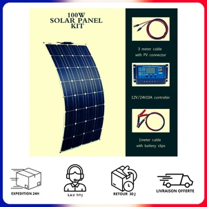 Kit Solaire Souple Panneau Solaire Régulateur Cable Camping-Car Bateau - Imagen 1 de 3