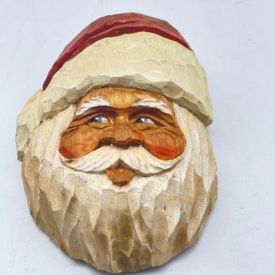 GARY FALIN Signed Santa Claus Brooch Pin Hand Carved Wooden Folk Art Christmas - Image 1 of 4