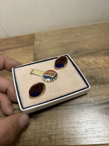 VINTAGE & ANTIQUE Pepsi Cola Cuff Links And Tie Clasp Robbins Co - Picture 1 of 5