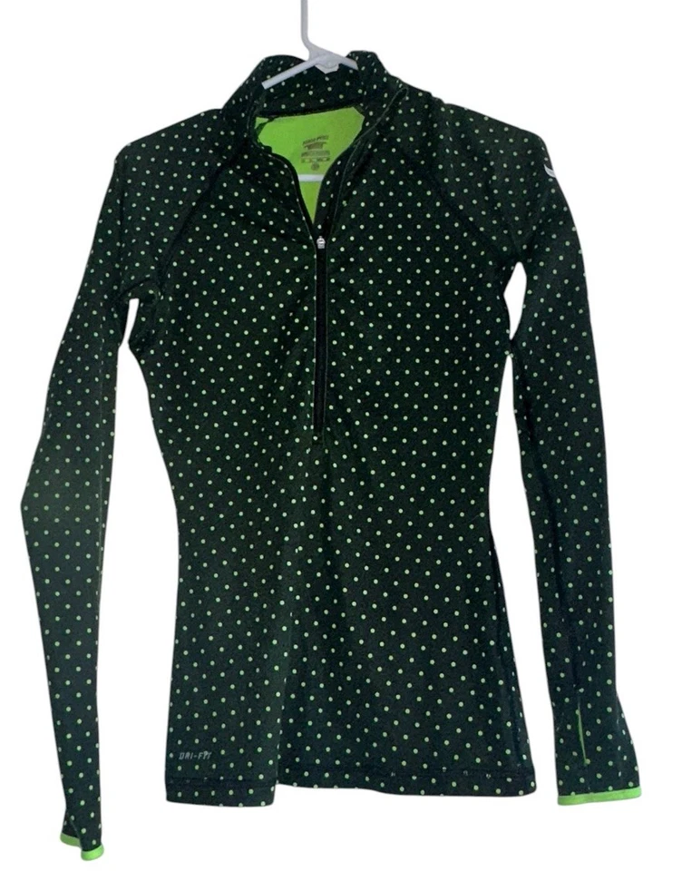 Women Nike Pro Hyperwarm 1/2 Zip Pullover Black/Neon Green Dots XS - Image 1 of 4