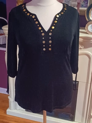 Túnica Slinky Mezcla Negra Escote en V Tachuelas Doradas Mangas 3/4 Talla 2 X NUEVA Foto 1 de 4