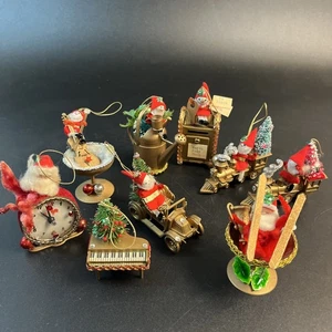 Vtg Chenille Pipe Cleaner Santa Elf Pixie Glitter Felt Gold Japan Ornament Lot - Picture 1 of 14