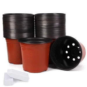 100 Pack Black Garden Nursery Plastic Pots 1/2 Gallon Flower Plant Container - Picture 1 of 7