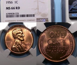 1956-P LINCOLN WHEAT CENT NGC MS 66 RD TOUGH THIS NICE #814-52 - Picture 1 of 1