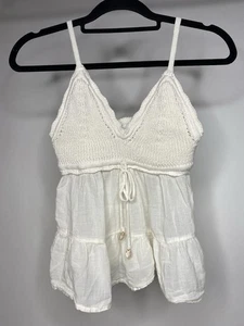 Hollister Crochet-Style Fabric Mix Top Women's XS Ivory Seashell Babydoll Y2K - Picture 1 of 6