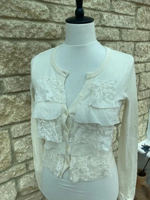 Hollister Lace Front Cream Short Cardigan size S - Image 1 of 4