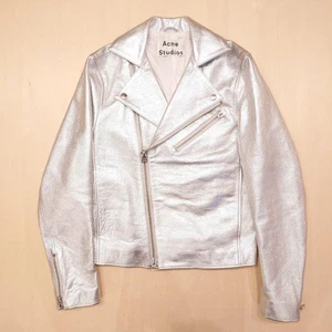 Acne Studios Rider'S Jacket Silver Leather Gibson - Picture 1 of 11