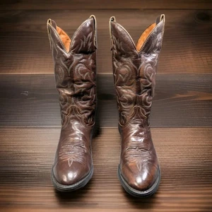 J. Chisholm Botas Para Hombre Cuero Occidental Vaquero Marrón 57453 Verdadero De Colección EE. UU. TALLA 9.5  - Imagen 1 de 11
