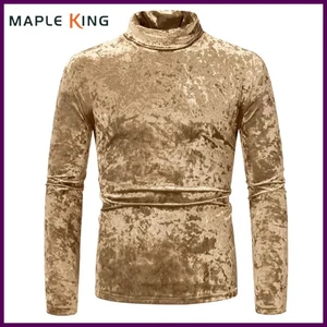 Luxus Designer Gold Samt T Shirts Herren Vintage Mittelalter Langarm Rollkragen - Bild 1 von 29