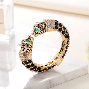 Luxus Strass Doppelkopf Leopard Offen Manschette Armreif Armband für Frauen - Bild 1 von 19
