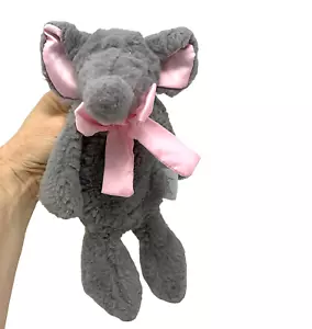 STEPHAN BABY Gray Elephant 10" Lovey Plush Paci Holder Satin Ears Pink Bow - Picture 1 of 5