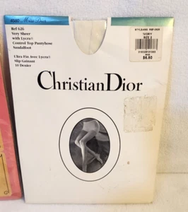 Vintage Miss Dior Pantyhose Size 2 Very Sheer Ivory Christian Dior Sandalfoot - Picture 1 of 2