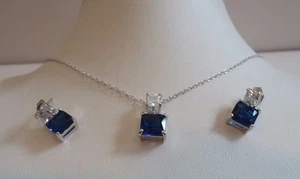 COLLAR COLGANTE Y PENDIENTE DE LEY 925 CONJUNTO DIAMANTES Y ZAFIROS SIMULADOS - Imagen 1 de 11