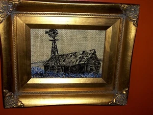 Originale Bluebonnet Paesaggio Abbandonato Fienile Vento Will Cornice Ornata Oro Vintage - Foto 1 di 10