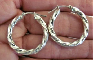Vintage große Milor Italien Sterlingsilber 925 Twist Creolen 1 1/8" Durchmesser 6,38 g - Bild 1 von 5