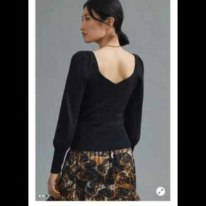 Anthropologie Sweater Top XS Black Sweetheart Balloon Puff Sleeve Pullover Knit - Picture 1 of 13