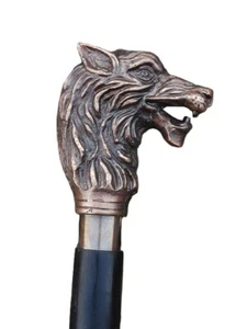 Antiguo bastón de madera de lobo estilo latón vintage hecho a mano bastón artículo de regalo - Imagen 1 de 7
